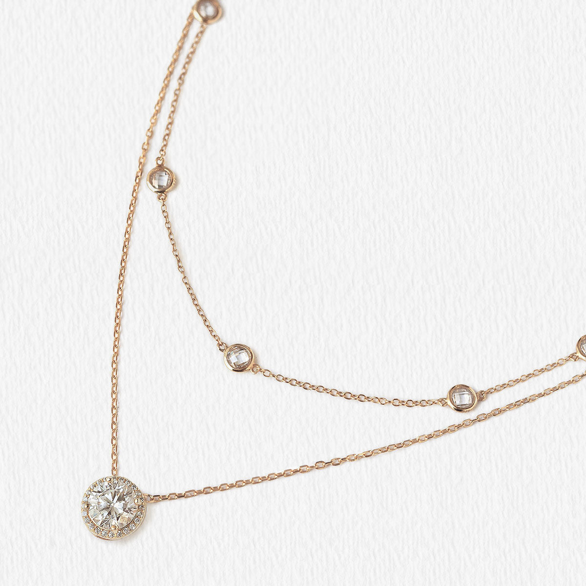 Crystal Chain Round Layered Necklace