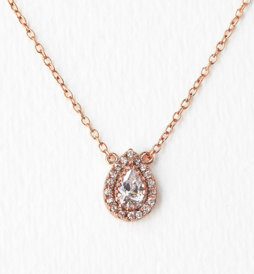 Teardrop Necklace, Crystal Rose Gold Necklace, Bridal Jewelry Wedding ...