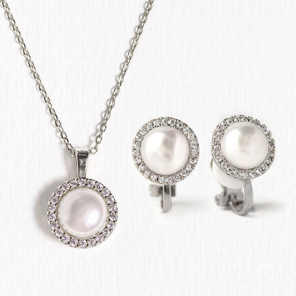 Freshwater Pearl Clip On Earrings Jewelry Set