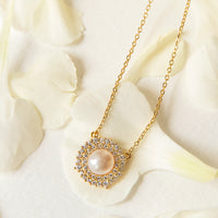 Freshwater Pearl CZ Halo Necklace - Amy O. Bridal