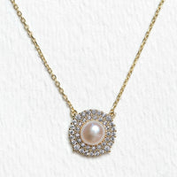 Freshwater Pearl CZ Halo Necklace - Amy O. Bridal