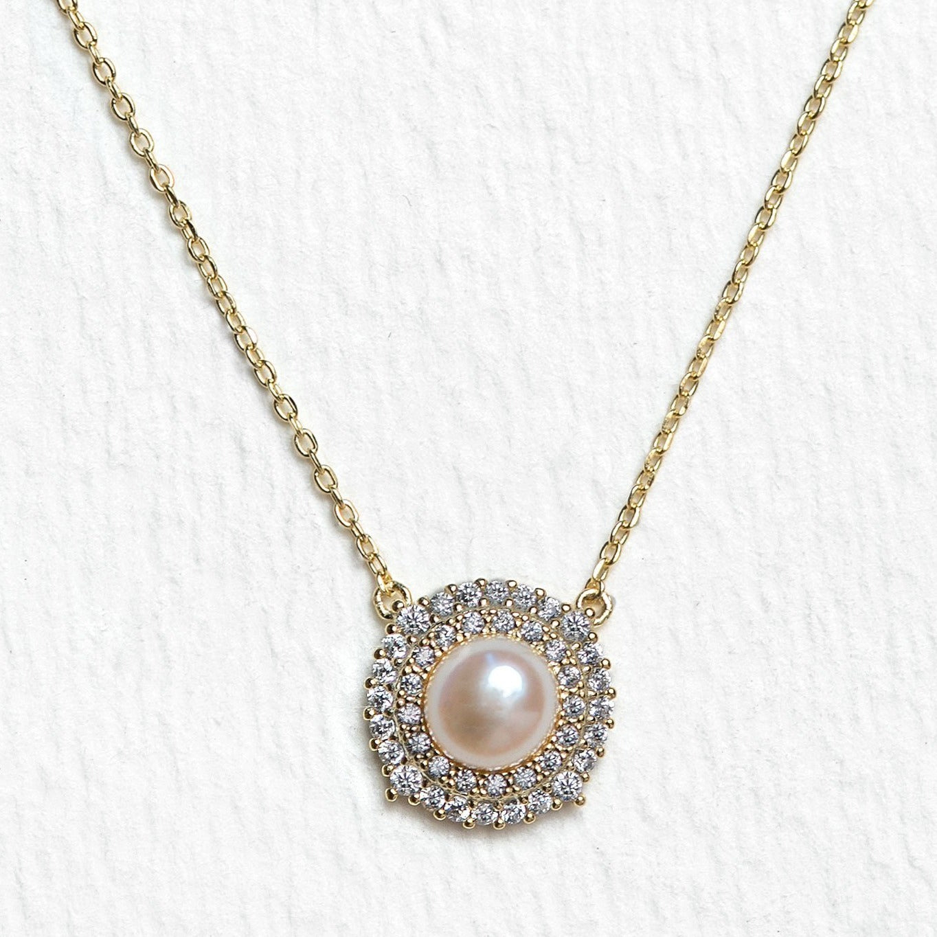 Freshwater Pearl CZ Halo Necklace - Amy O. Bridal