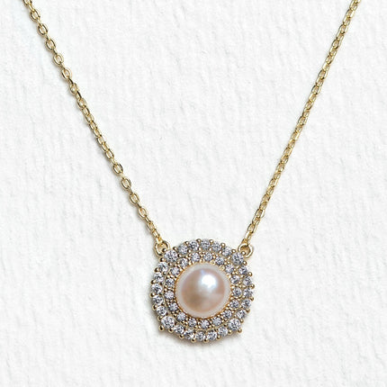 Freshwater Pearl CZ Halo Necklace