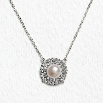 Freshwater Pearl CZ Halo Necklace