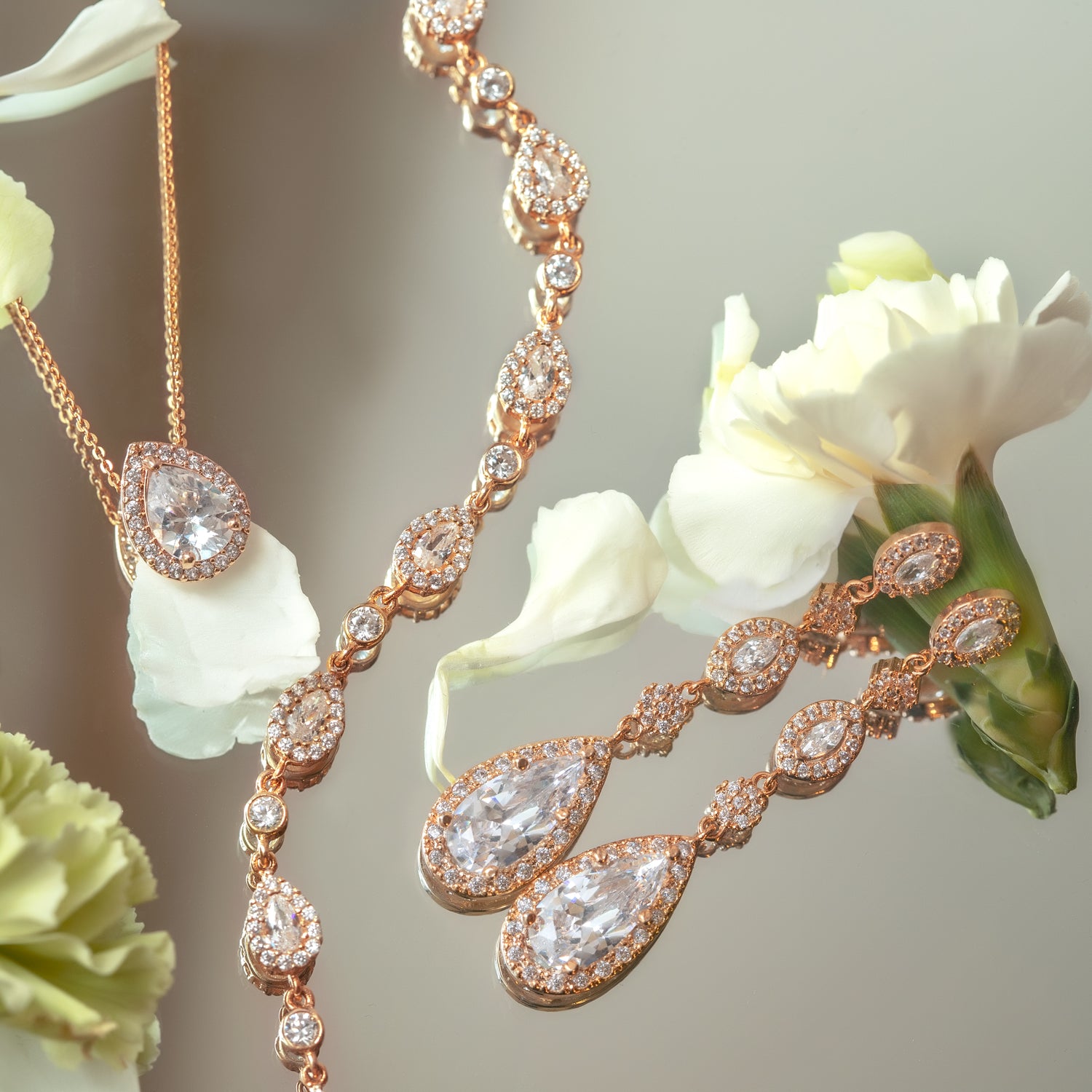 Buy Rose Gold Bridal Jewelry SET, Wedding Jewelry, Wedding Earrings, High  Quality Chain, Bridal Earrings, Simple Mackenzie Set Online in India - Etsy
