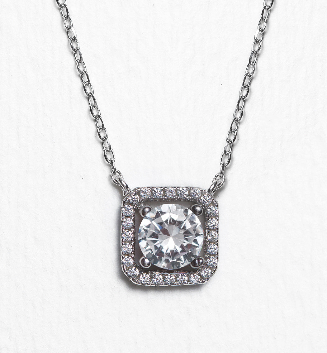 Beau Cushion Halo Pendant Necklace - Amy O. Bridal