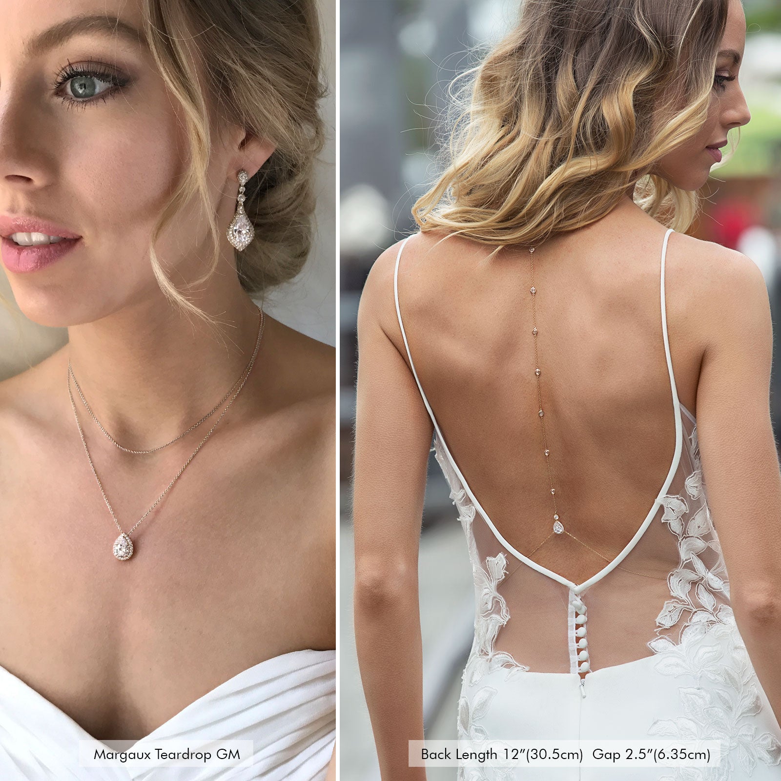 Matching Bridal 14K White Gold Front and Back Necklace with low back wedding dress