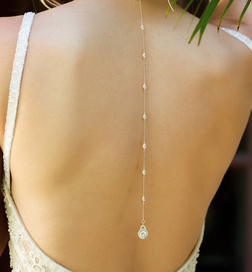 caption: Sophia Back Pendant Necklace - Amy O. Bridal