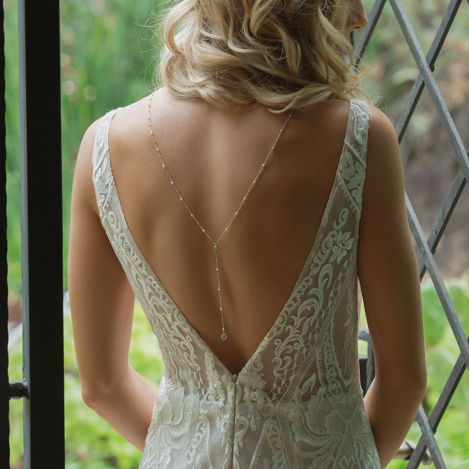 Bridal Silver Freshwater Pearl Back Necklace | Y Lariat Backdrop Necklace AMYO Bridal Bridal Silver Freshwater Pearl Back Necklace | Y Lariat Backdrop Necklace AMYO Bridal
