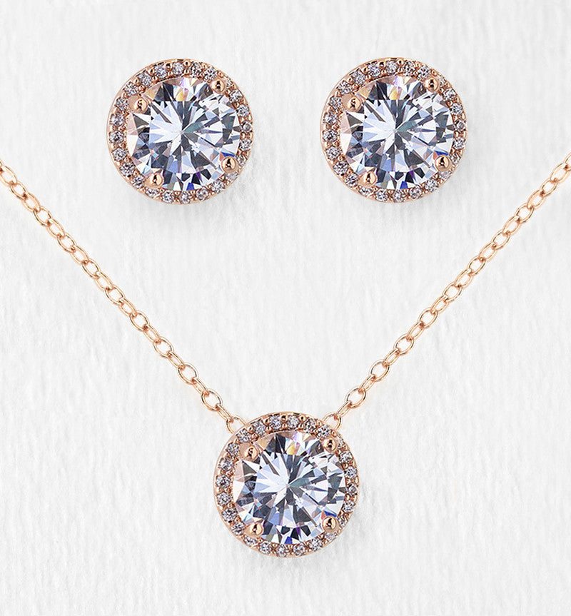 American diamond rose gold necklace set – Bawaries