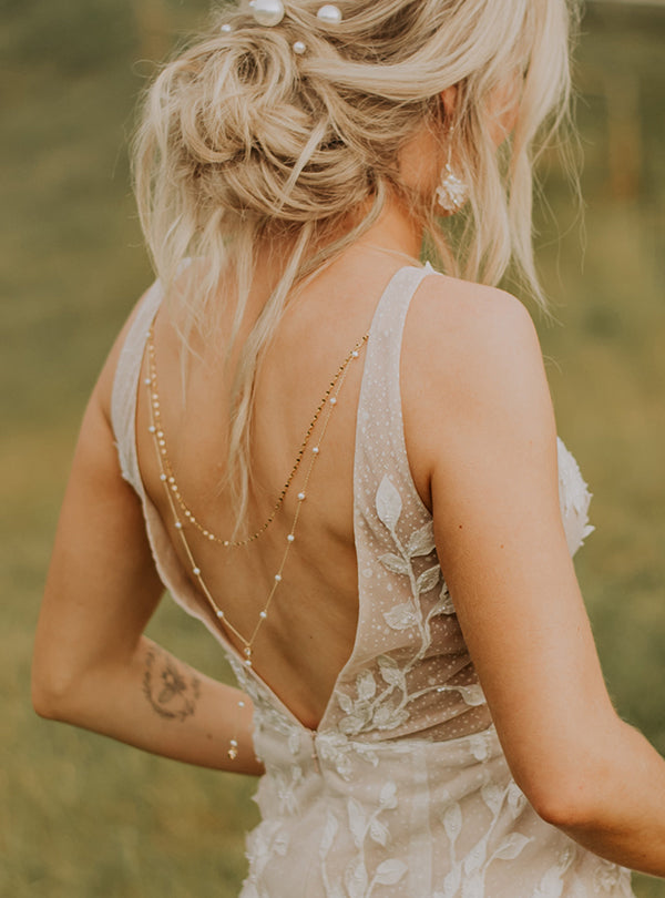 Bridal Back Jewelry Clip onto Dress  Y Lariat Backdrop Necklace – AMYO  Bridal